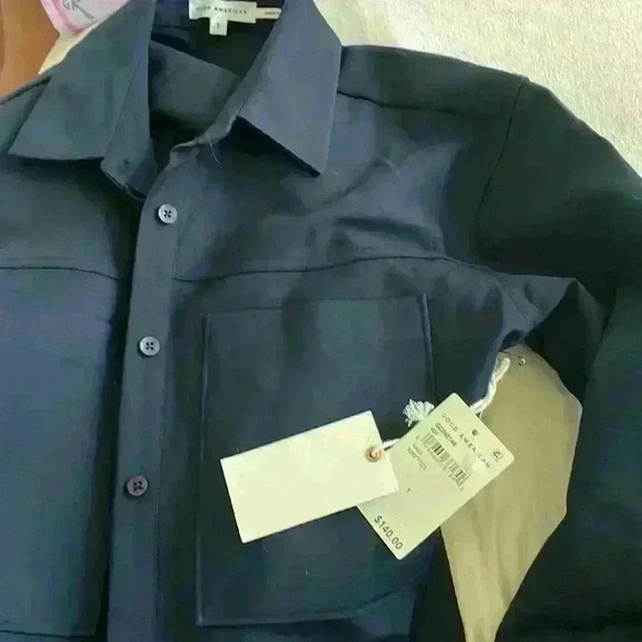 NWT Good American- Navy Blue Button Down Long Sleeve Collar Shirt Dress - Picture 5 of 9